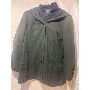 Mackintosh Vestcoat VTG Womens Green Wool Hooded Zip Button Size 12